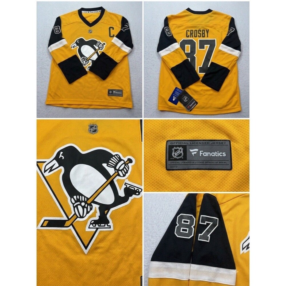 Fanatics Youth S/M Sidney Crosby Pittsburgh Penguins Jersey Yellow Gold NWT